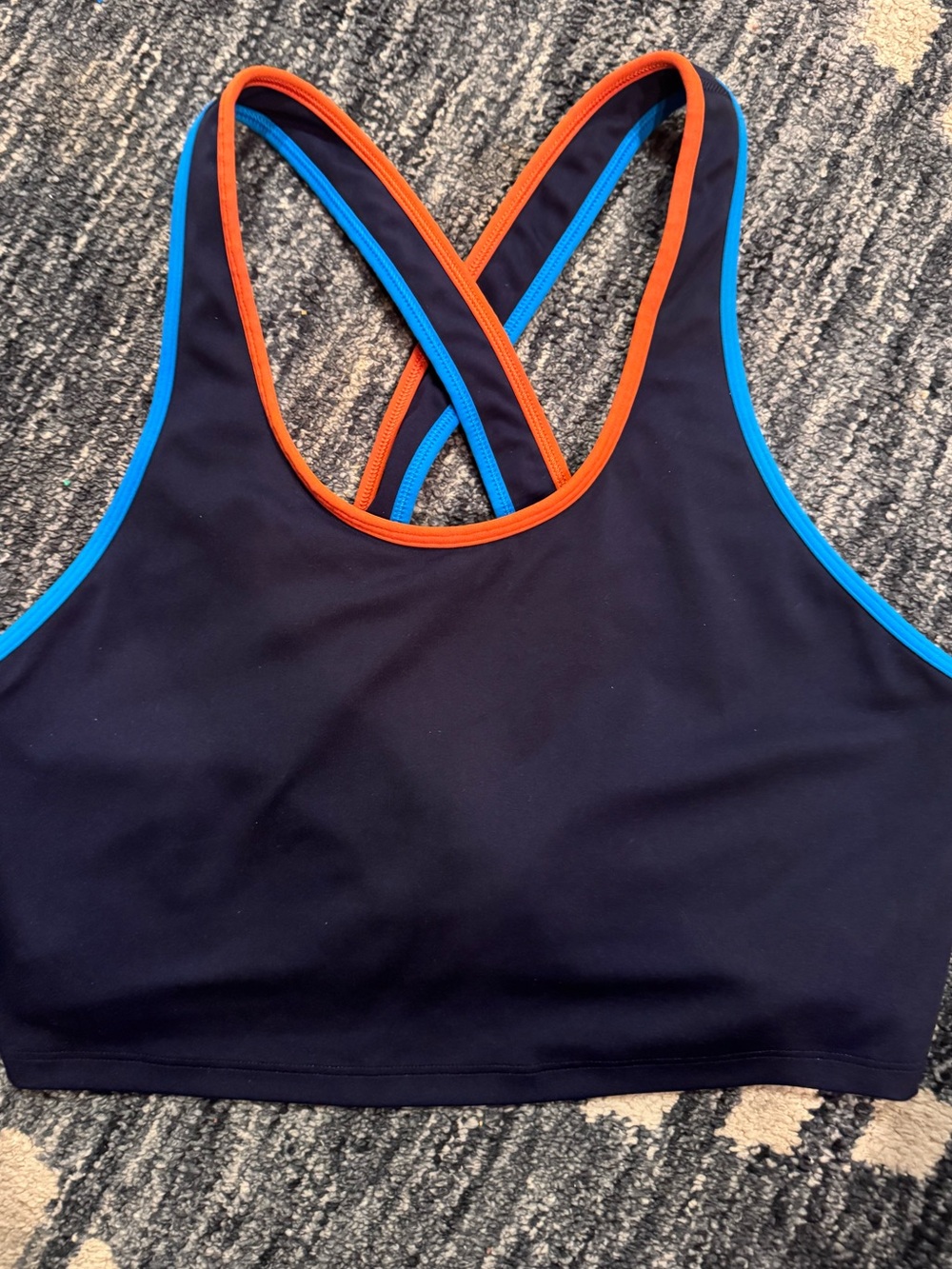Cotopaxi sports bra crop top navy with blue orange/red trim size medium EUC